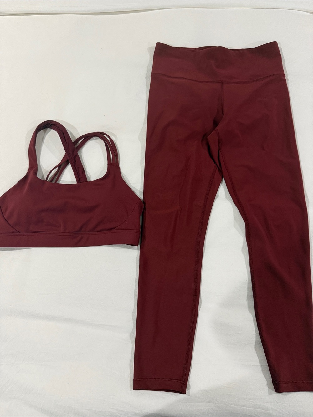 Athleta Maroon Wine Cross-Back Sports Bra and High-Waist Leggings